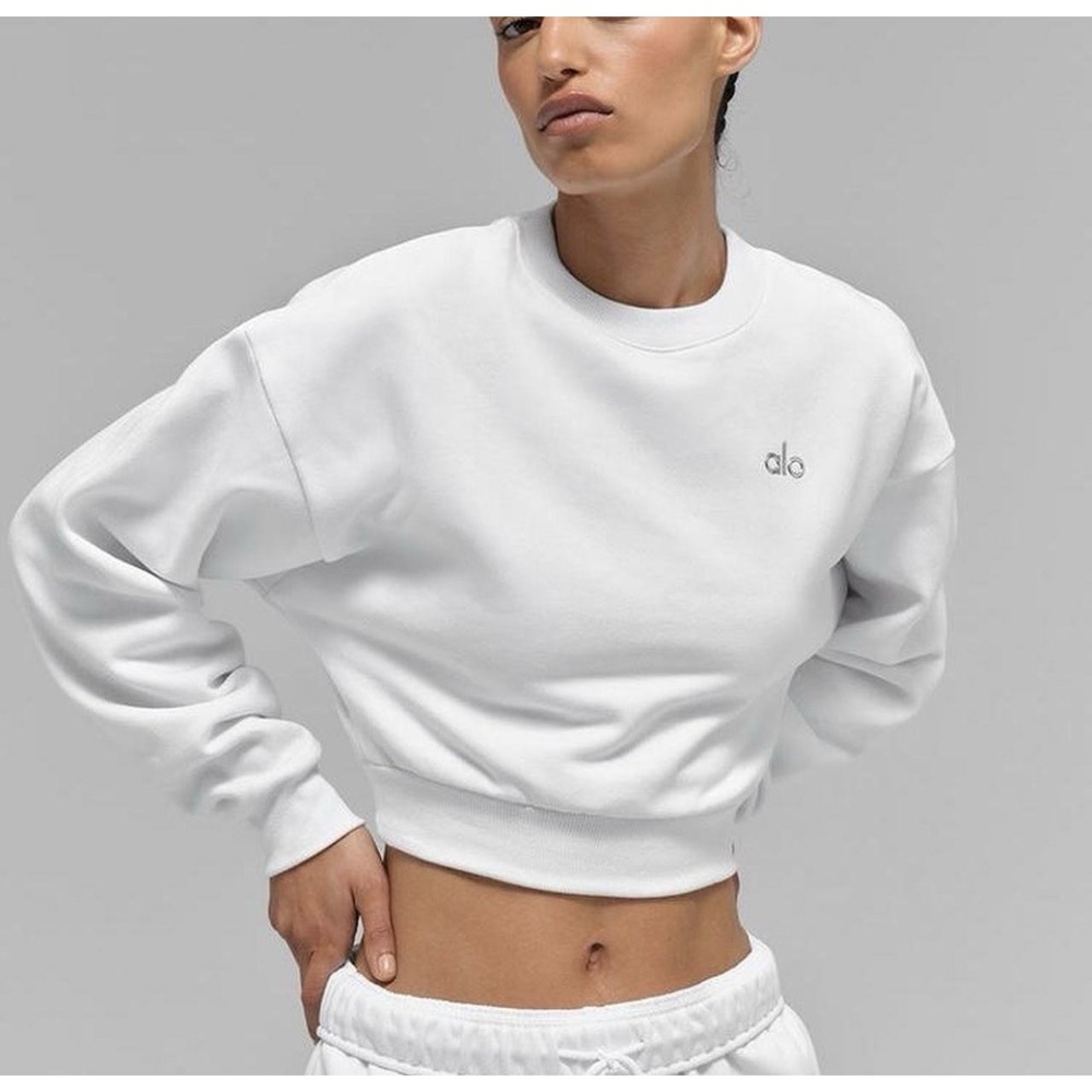 Alo Yoga Cropped Accolade Crewneck Sweatshirt White Size Medium
